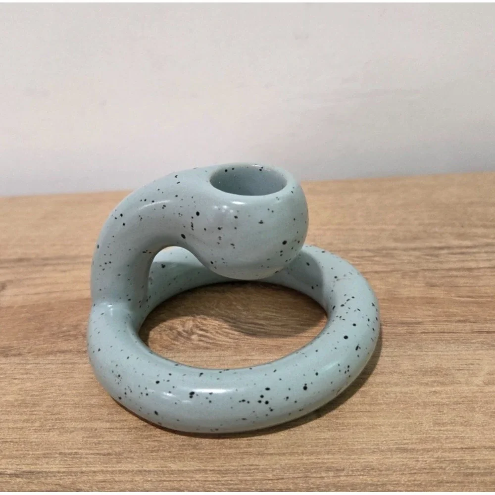 Virginia Sin Speckled Blue Ceramic Candleholder Modern 4''